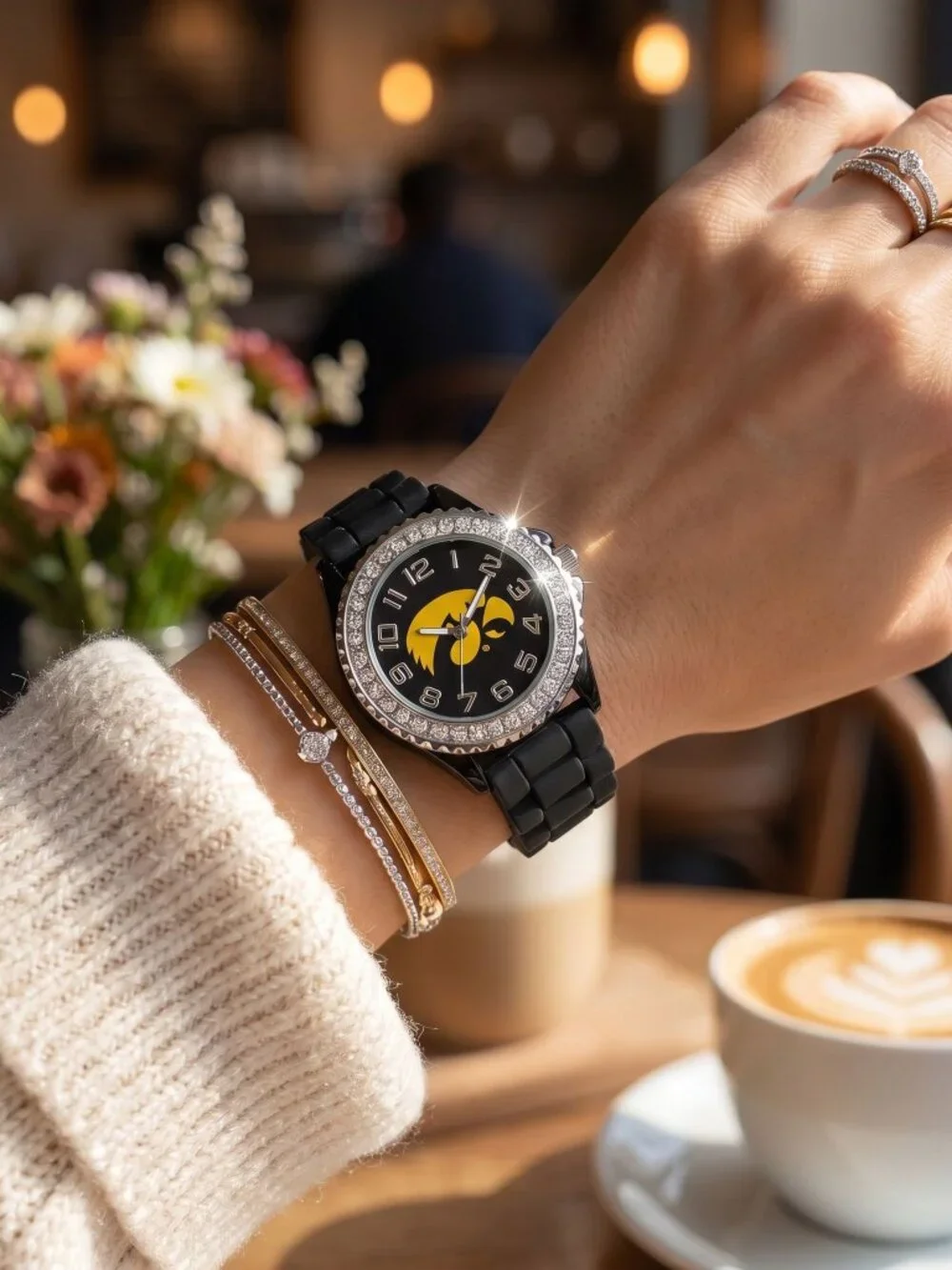 Iowa Hawkeyes Women's Crystal Bezel Steel Watch